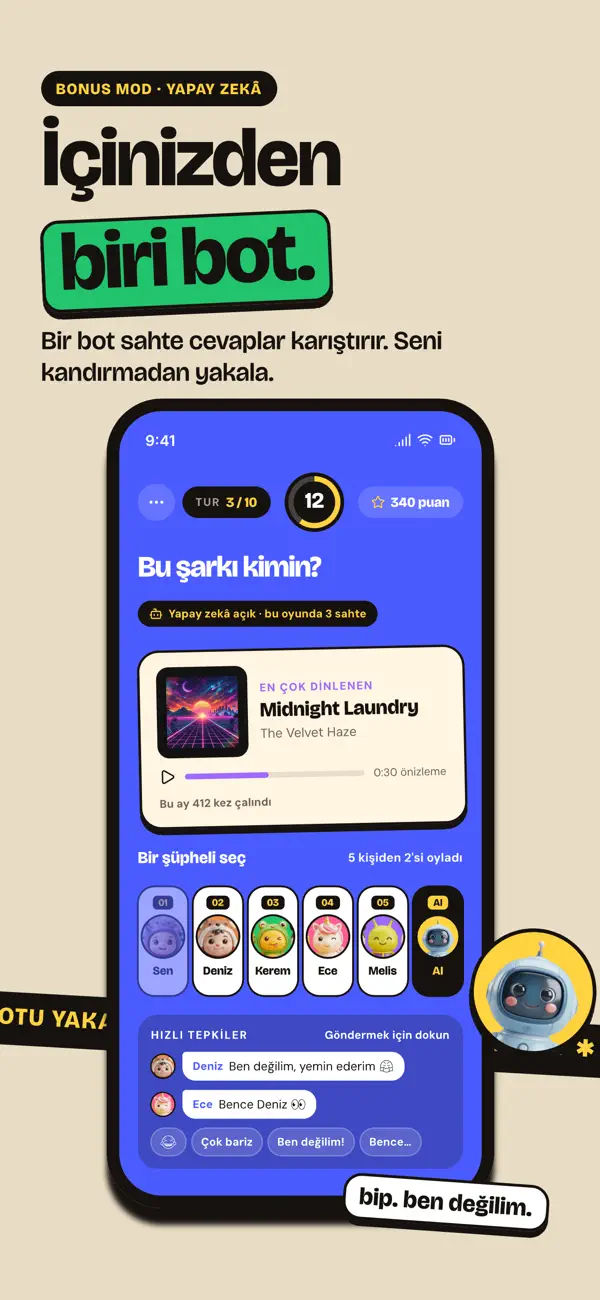 AI Imposter: bir bot tura sahte cevaplar karıştırıyor, seni kandırmadan yakala